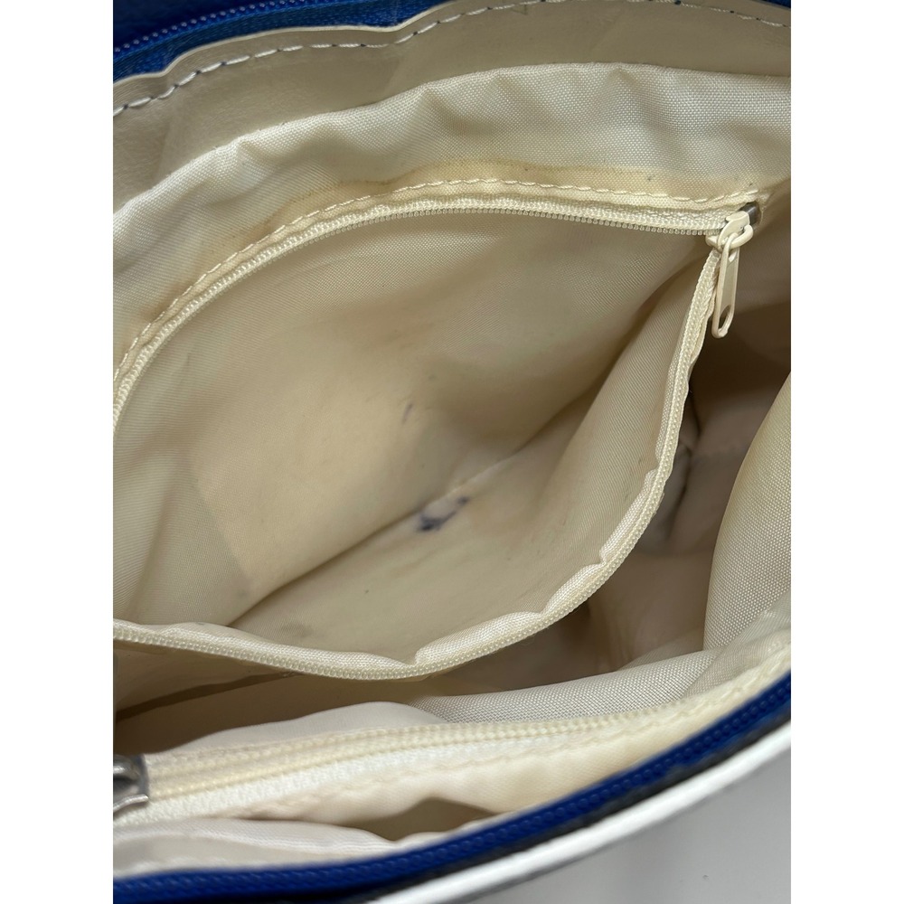 Genuine‎ Leather Made in Italy White Blue Slouchy Shoulder Bag Tote Pebbled - Picture 9 of 13